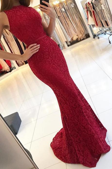 Ulass 2018 Nice Lace Evening Dress,Mermaid Evening Gowns,Mermaid Prom Dress,Long Formal Dress,Red Prom Dress