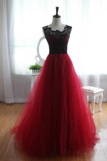 Ulass Prom Dress Prom Dresses,long Red Tulle Prom Dresses,long Formal Gowns For Women,black Lace Top Prom Dresses,a-line Women Formal Gowns,long