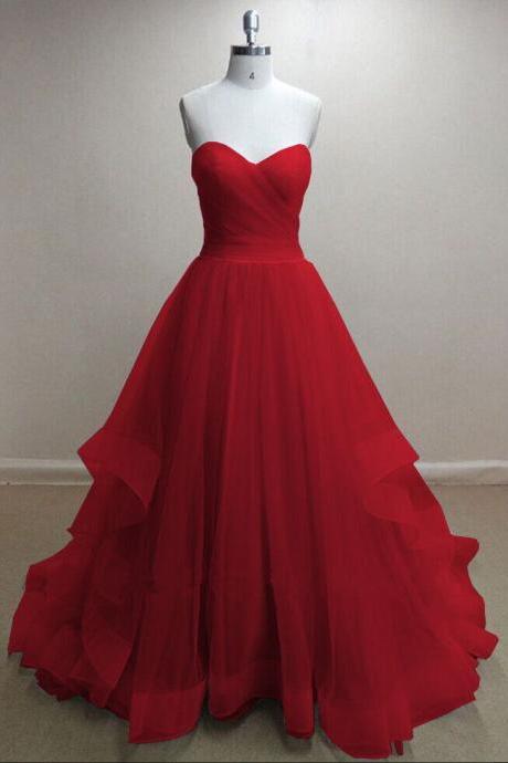 Ulass 2018 Hot Sale Grey Tulle Sweetheart Ball Gown Prom Dress With Sweep Train Red Sexy Formal Gowns Graduation Dress