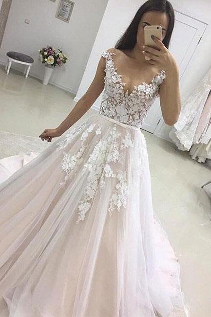 Ulass Charming Long Tulle Lace Prom Dresses, A-line Prom Dreses, Sexy Evening Dress, Lace Prom Evening Dress, Woman Formal Dresses