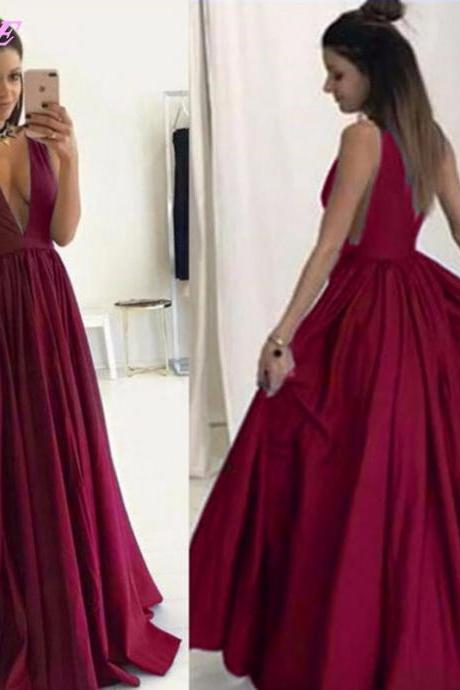 Wine Red Prom Dresses,sexy Dresses,deep V-neck Dresses,long Party Dresses,runway Fashion Dress,red Carpet Dress,prom Gown