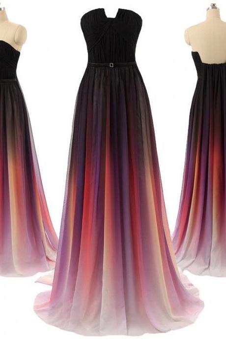 Gradient Ombre Maxi Chiffon Long Formal Prom Dress, Cocktail Dress, Ball Gown