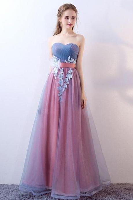 Gray blue tulle long prom dress, gray blue evening dress