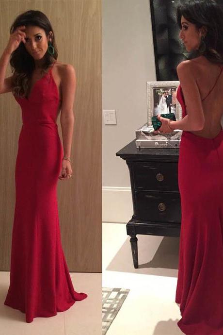 Charming Red Prom Dress, Sexy Open Back Mermaid Prom Dresses, Sleeveless Evening Party Dress