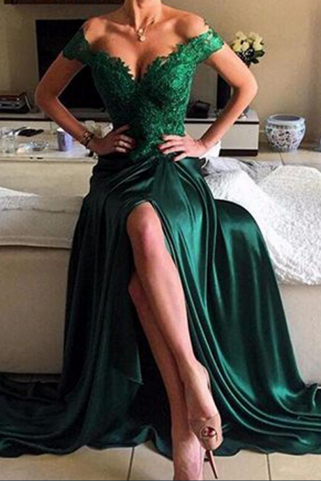 Green Prom Dresses, Off the Shoulder Prom Dresses, Lace Prom Dresses, Backless Prom Dresses, Satin Prom Dresses, Side Slit Prom Dresses