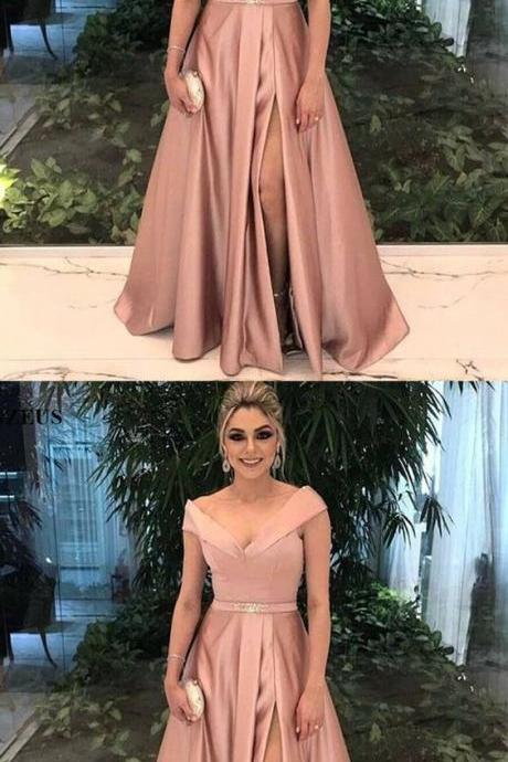 blush off shoulder prom party dresses, elegant long evening gowns, chic formal party dresses