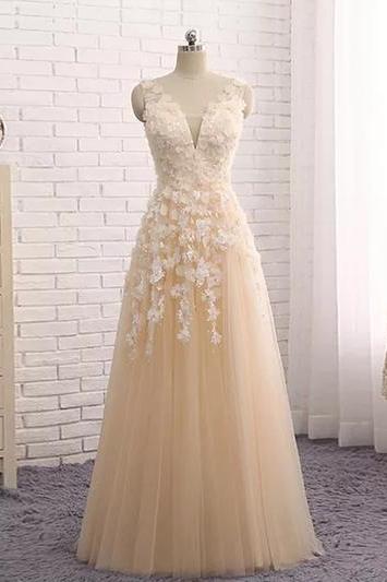 A-line Straps Floor-length Sleeveless Tulle Prom Dress/evening Dress