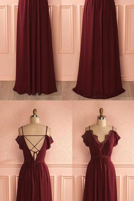 Charming off shoulder ,burgundy A-line long prom dress,Sexy Party Dress,Custom Made Evening Dress