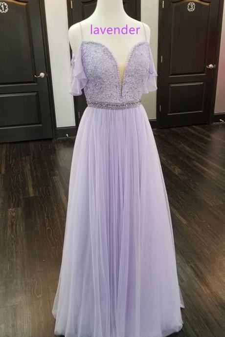 Princess Straps Light Sky Blue Long Prom Dress Lavender Prom Dresses