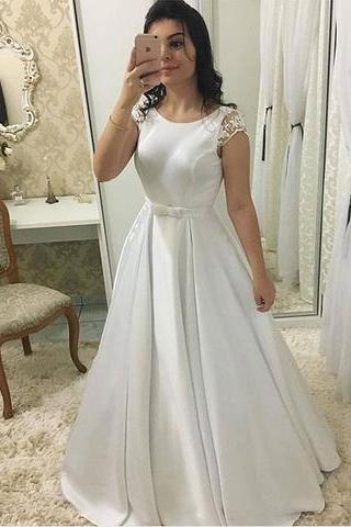 Cap Sleeves Ball Gown Wedding Dress with V Back