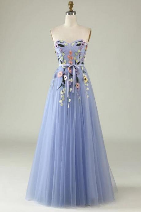 A Line Sweetheart Lavender Long Prom Dress with Appliques