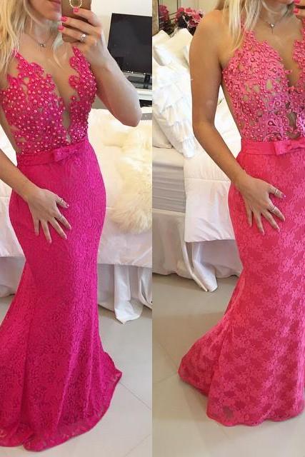 UlassSexy Lace Mermaid Prom Dresses 2016 Illusion Sheer Tulle Sleeveless Evening Gowns