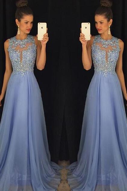 Ulass Hater Applique and Beading Chiffon Fabric Lilac Prom Dresses
