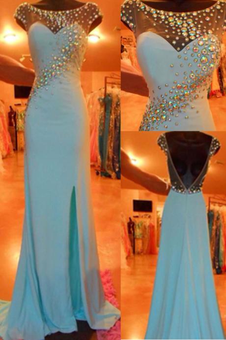 Ulass Charming Prom Dress,chiffon Prom Dress,mermaid Prom Dress,o-neck Prom Dress,beading Prom Dress