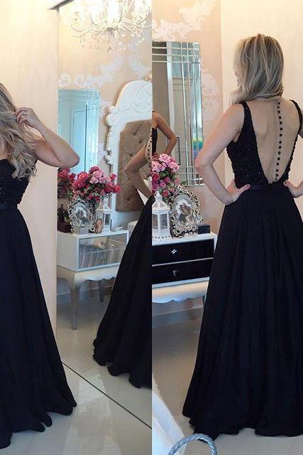 Ulass See-Through-Back-Black-Prom-Dresses-2016-Sleeveless-A-Line-Appliques-Vintage-Party-Dress-celebrity-dresses Custome Made