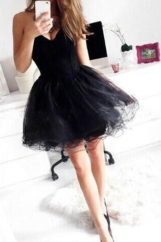 Ulass 2016 New A Line Short Black Sweetheart Strapless Organza Mini Homecoming Dress With Prom Gowns Custom Made