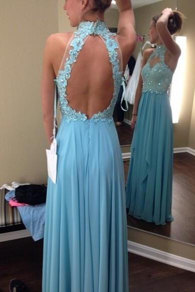 Ulass 2016 Chiffon Prom Dresses High Neck Sleeveless Backless Chiffon With Applique Crystal 2016 Long Formal Dress Party Gown
