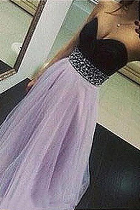 Ulass Custom made Sweetheart Lavender Tulle Sexy Long Crystal Beaded Prom Dresses 2016 Formal Gowns Party Dresses Online