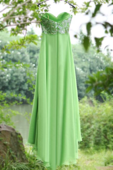 Ulass 2016 Real Image Evening Dresses Sweetheart Crystals Bodice Empire A Line Long Chiffon Prom Dress Long