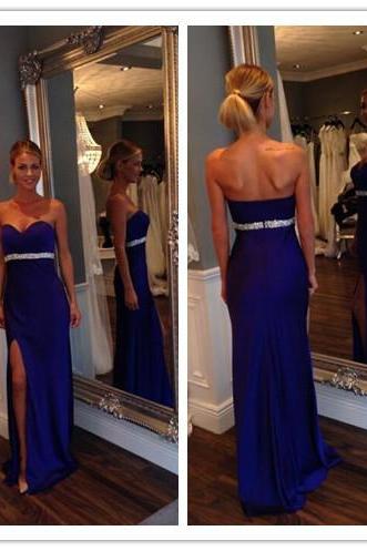 Ulass 2016 Long Prom Dresses Sweetheart Sleeveless Backless Sashes Floor-Length Split Side 2016 Sheath Party Dresses Evening Gowns