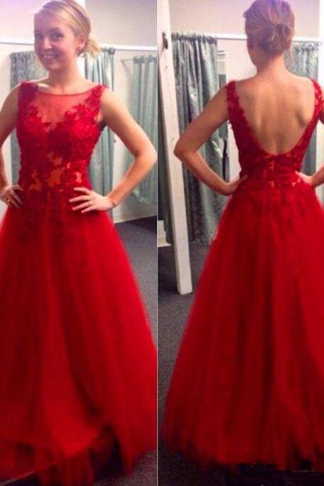Ulass Fashion Long Red Prom Dresses Sexy Backless Tulle Homecoming Dress With Lace Appliques