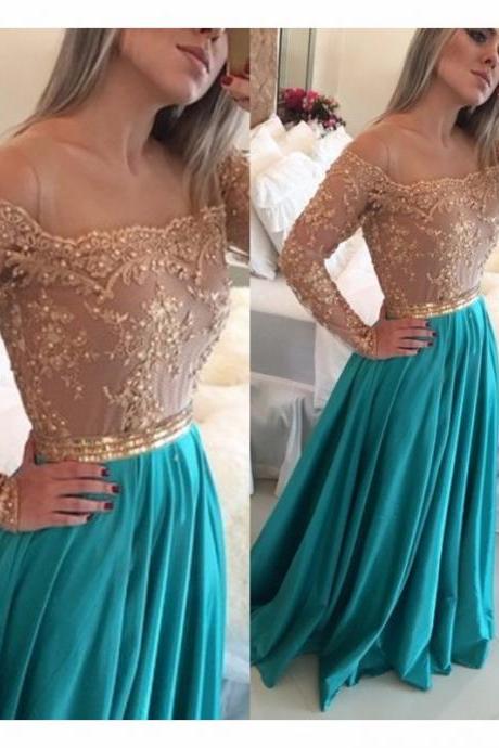 Ulass 2016 Long Sleeve Prom Dress Beading Appliques Bodice Chiffon Homecoming Prom Gowns Design