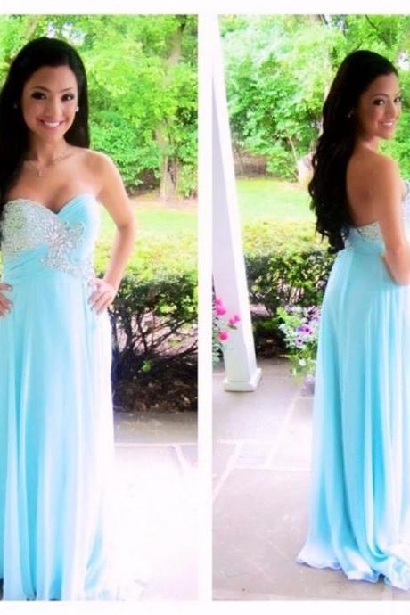 Ulass 2016 Light Blue Prom Dresses Long Sweetheart With Beads Ruched Bodice Sexy Backless