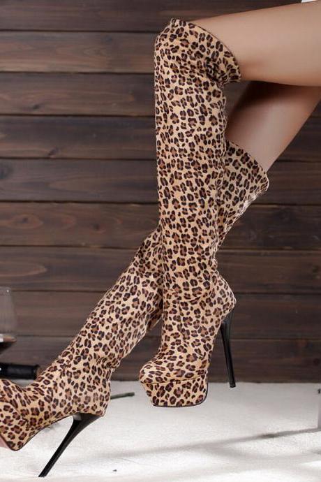 Ulass 14CM leopard knee high boots