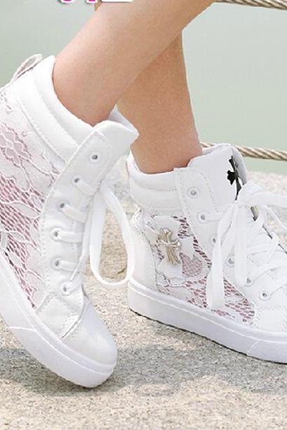 Casual Lace High Top Sneaker with Cross Embellishment 