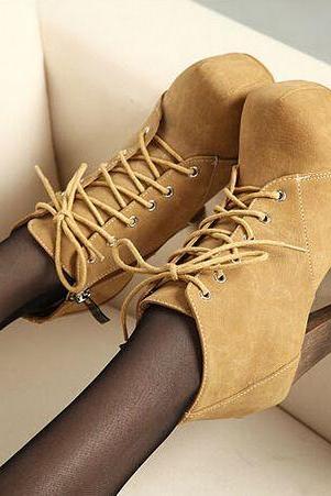 Ulass Chic Suede Lace Up High Heel Boots