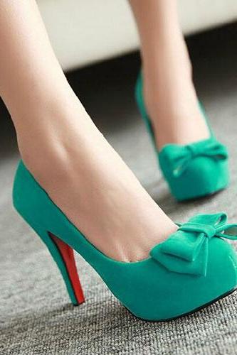 Ulass Sweet Bowknot High Stiletto Heel Platform Shoes Pump