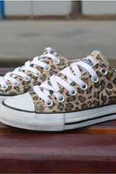 Leopard Print Canvas Lace-Up Sneakers 