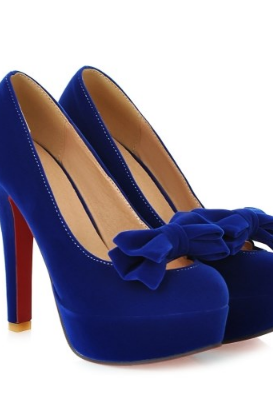 Ulass Red Blue Pink Black Cute blue Bow Knot Design High Heel Fashion Shoes