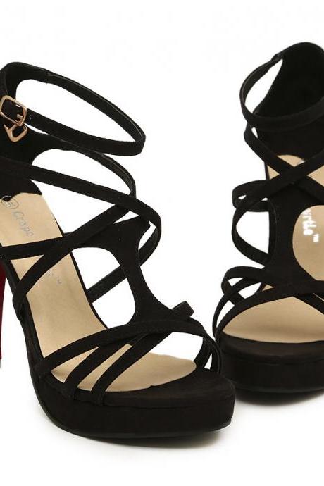 Strappy High Heel Sandals with Double Ankle Straps - Red, Black , Blue