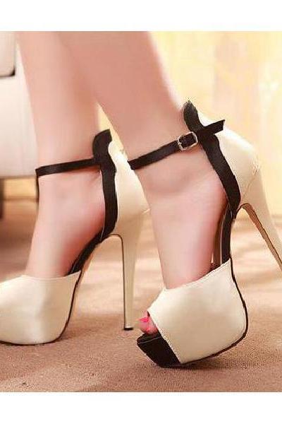 Ulass Nude High with fine with word -style buckle belt buckle bag with mixed colors fish head sandals