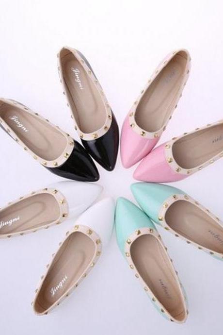 Pastel Coloured Pointed Toe Studded Ballerina Flats 