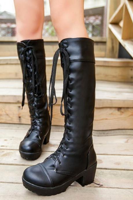 Ulass Large Size 34-43 Lace Up Thigh High Boots For Women Autumn and Winter Knee High Boots Black and White Fashion Shoes Hot Sale