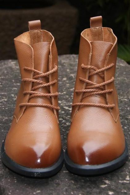 Ulass Head layer cowhide pure handmade ankle half short boots ,'Sen female' casual Martin women's Boots,Real Leather shoes,3 colors ST-014