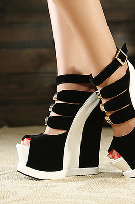 Ulass Women Stylish Color Bump Black With Pink Sandals,Super High Platform Wedge Heel Sandals