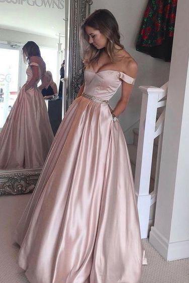 Ulass Off the Shoulder Prom Dress, Ball Gown, Pearl Pink Prom Dress, A-line Long Prom Gown, Teens Party Dress, Senior Prom Dress