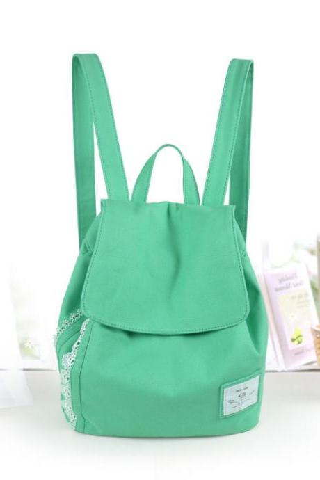 Ulass Fashion Green Bow Lace Denim Canvas Backpack BB-33