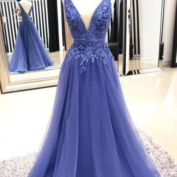Sexy Prom Lace Up Contrast V Neck Evening Dresses
