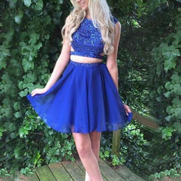 Short Homecoming Dress, Royal Blue Prom Dress, Beaded Prom Gowns, 2018 Prom Dress