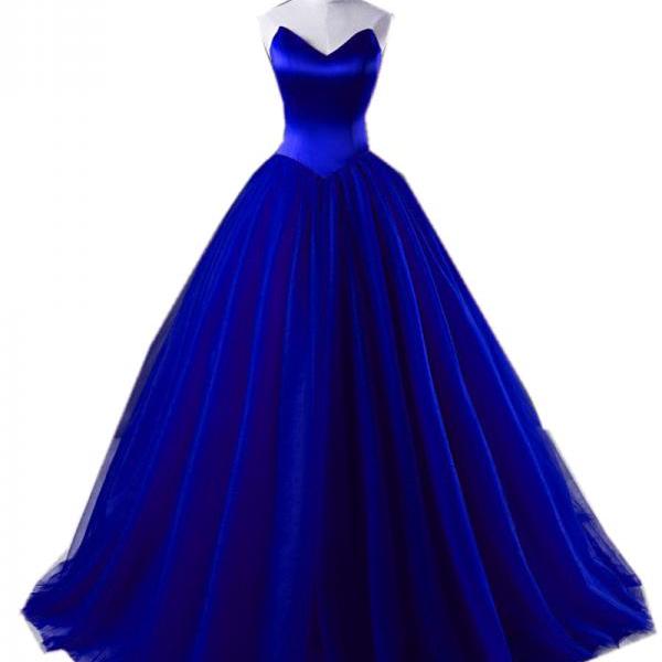 Royal Blue Sweetheart Floor Length Tulle Ball Gown, Prom Gown, Formal Gown