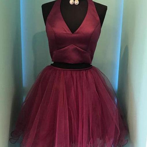 Burgundy Short Two Piece Homecoming Dress Two Piece Short Navy Blue Homecoming Dress main image 1