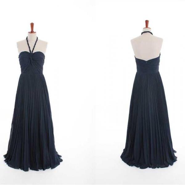 A-Line Halter Neck Pleated Ruffles Floor-length Dress Dusty Sage