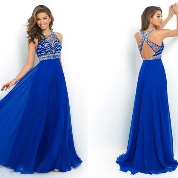 Ulass Elegant Royal Blue Chiffon A-Line Prom Dress 2015 Halter Bandage ...