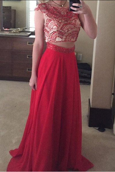 Red Two Pieces Prom Dress,Chiffon Prom Dress,Long Prom Dresses on Luulla