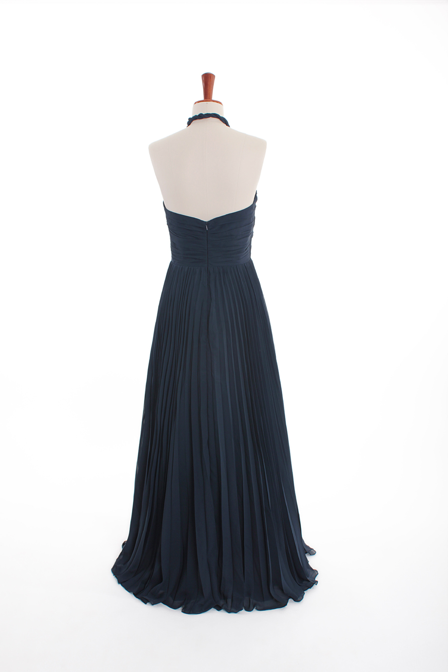 Pleated High Neck Ruffle Chiffon Floor-length Dress Dark Navy