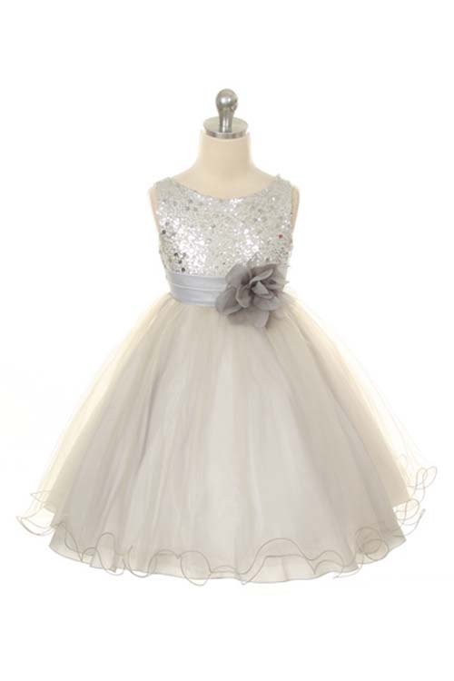 Ulass Flower Girl Dress Silver Sequin Dress, Special Occasion Dress ...
